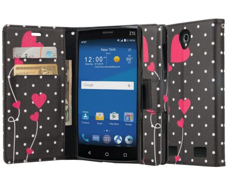 ZTE ZMAX 2 | Z958 Case, Wrist Strap Magnetic Fold[Kickstand] Pu Leather Wallet Case with ID & Credit Card Slots for ZTE ZMAX 2 - Polka Dot Hearts Cheap