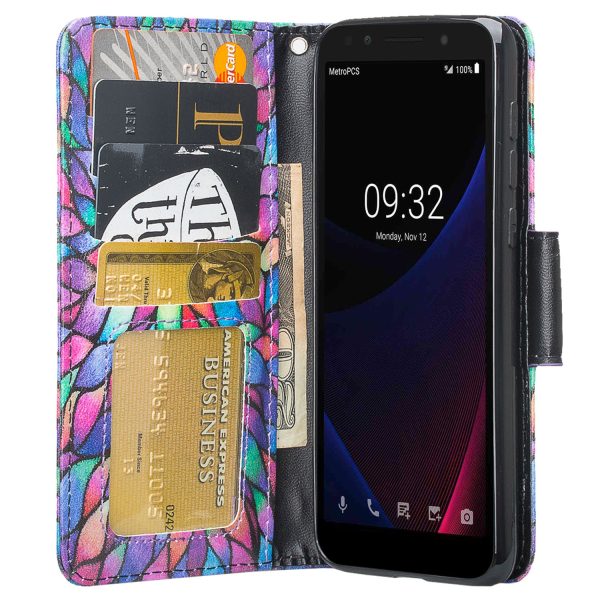 Alcatel 1x Evolve, TCL LX, Avalon V, IdealXTRA Case, Wrist Strap Magnetic Pu Leather Wallet Case [Kickstand] with ID & Credit Card Slots - Rainbow Flower Supply