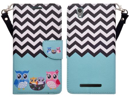 ZTE ZMAX Case, Wrist Strap Magnetic Fold[Kickstand] Pu Leather Wallet Case with ID & Credit Card Slots for ZTE ZMAX - Teal Owl Family Online Hot Sale