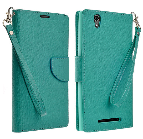 ZTE ZMAX Case, Wrist Strap Magnetic Fold[Kickstand] Pu Leather Wallet Case with ID & Credit Card Slots for ZTE ZMAX - Teal For Cheap