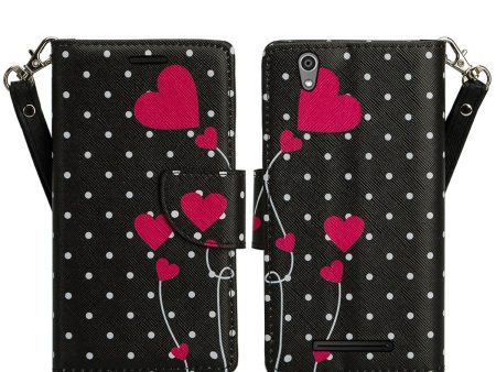 ZTE ZMAX Case, Wrist Strap Magnetic Fold[Kickstand] Pu Leather Wallet Case with ID & Credit Card Slots for ZTE ZMAX - Polka Dot Hearts Cheap