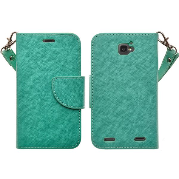 ZTE Zephyr Case, Wrist Strap Magnetic Fold[Kickstand] Pu Leather Wallet Case with ID & Credit Card Slots for ZTE Zephyr - Teal Cheap