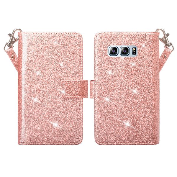 For Samsung Galaxy Note 8 Case, Galaxy Note 8 Case, [Wrist Strap] Glitter Faux Leather Flip [Kickstand Feature] Protective Wallet Case Clutch - Rose Gold For Sale