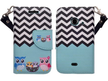 ZTE Z667 Case, Wrist Strap Magnetic Flip Fold[Kickstand] Pu Leather Wallet Case with ID & Card Slots - Teal Owl Family Online Sale