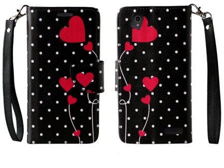 ZTE Warp Elite | ZTE N9158 Case, Wrist Strap Magnetic Flip Fold[Kickstand] Pu Leather Wallet Case with ID & Card Slots - Polka Dot Hearts For Sale