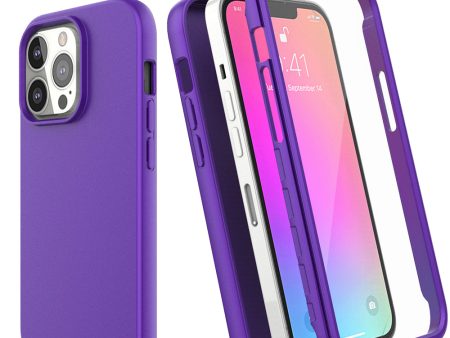 For Apple iPhone 12 Case with Built-in Screen Protector,Rugged PC Front Cover + Soft TPU Non-Slip Cover, Shockproof Full-Body Protective Case Cover - Purple For Sale