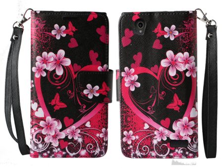 ZTE Warp Elite | ZTE N9158 Case, Wrist Strap Magnetic Flip Fold[Kickstand] Pu Leather Wallet Case with ID & Card Slots - Heart Butterflies Online Hot Sale