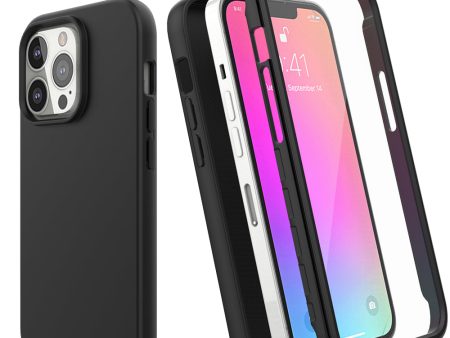 For Apple iPhone 12 Case with Built-in Screen Protector,Rugged PC Front Cover + Soft TPU Non-Slip Cover, Shockproof Full-Body Protective Case Cover - Black Online Sale