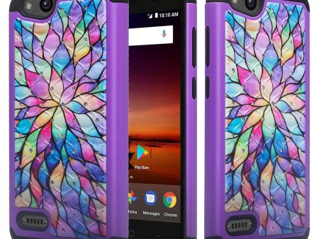 ZTE Tempo X Case, Tempo Go, Blade Vantage, Avid 4, ZFive C, ZFive G, N9137, Z557BL, Z558VL, Slim Hybrid Crystal Rhinestone Dual Layer [Shock Resistant] Protective Cover - Rainbow Flower on Sale