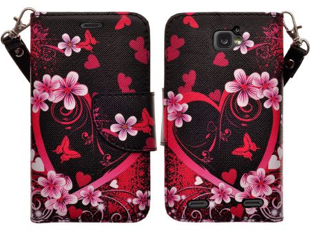 ZTE Zephyr Case, Wrist Strap Magnetic Fold[Kickstand] Pu Leather Wallet Case with ID & Credit Card Slots for ZTE Zephyr - Heart Butterflies on Sale