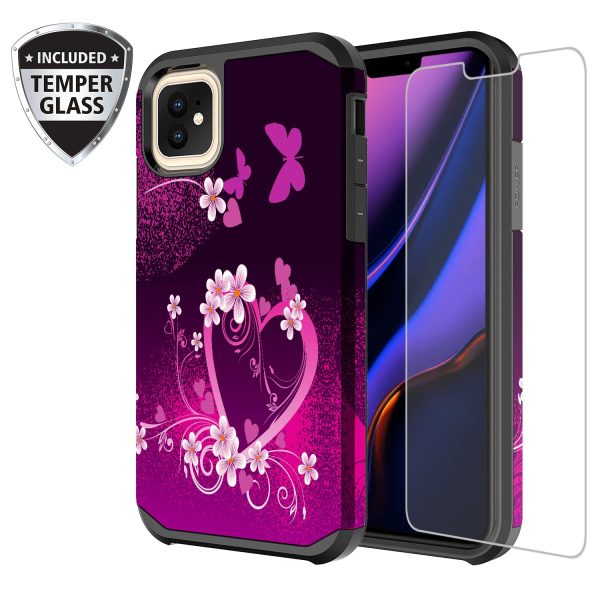 Apple iPhone 11 Pro Max , iPhone 11 Pro Max, [Include Temper Glass Screen Protector] Slim Hybrid Dual Layer [Shock Resistant] Case for iPhone 11 Pro Max - Heart Butterflies on Sale