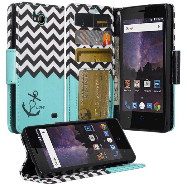 ZTE Majesty Pro, Majesty Pro Plus, Tempo Cover, Pu Leather Magnetic Fold[Kickstand] Wallet Case with ID & Card Slots - Teal Anchor For Discount