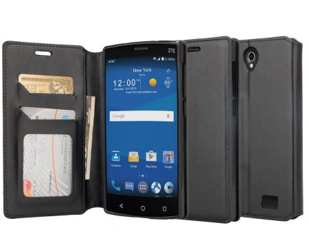 ZTE ZMAX 2 | Z958 Wallet Case, Slim Flip Folio [Kickstand] Pu Leather Wallet Case with ID & Card Slots & Pocket - Black Cheap