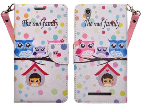 ZTE ZMAX Case, Wrist Strap Magnetic Fold[Kickstand] Pu Leather Wallet Case with ID & Credit Card Slots for ZTE ZMAX - The Owl Family For Discount