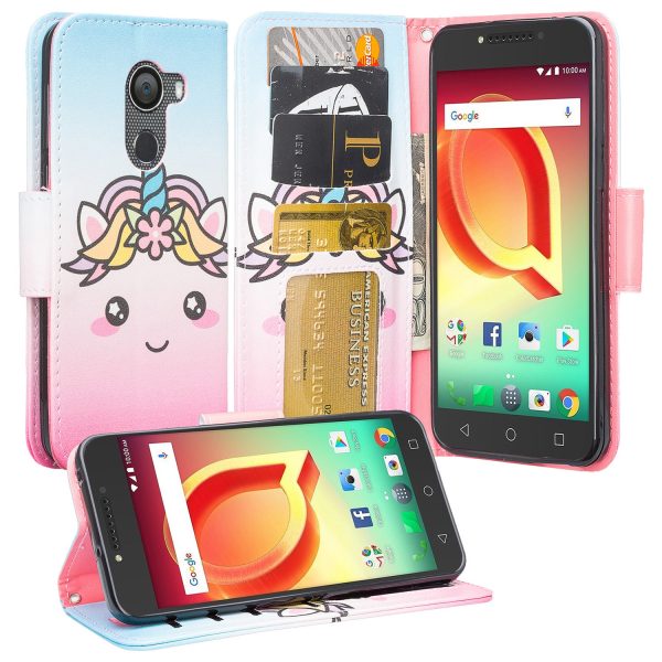 Tmobile REVVL, Alcatel A30 Plus, A30 Fierce, Alcatel Walters Case, Wrist Strap Pu Leather Wallet Flip [Kickstand] Cover with ID & Credit Card Slots - White Unicorn Online Hot Sale