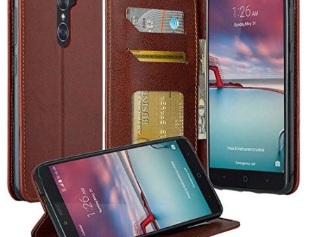 ZTE ZMAX Pro Case | Blade X Max | ZTE Carry | ZTE Grand X Max 2 Case | ZTE Imperial Max Case | ZTE Max Duo Pu Leather Magnetic Fold[Kickstand] Wallet Case with ID & Card Slots - Brown on Sale