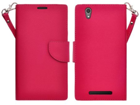 ZTE ZMAX Case, Wrist Strap Magnetic Fold[Kickstand] Pu Leather Wallet Case with ID & Credit Card Slots for ZTE ZMAX - Hot Pink on Sale