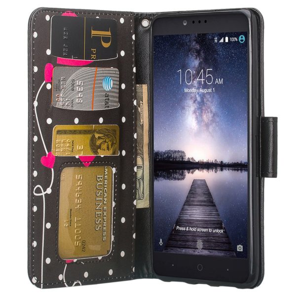 ZTE ZMAX Pro Case | Blade X Max | ZTE Carry | ZTE Grand X Max 2 Case | ZTE Imperial Max Case | Max Duo Wrist Strap Pu Leather Magnetic Fol[Kickstand] Wallet Case[ID & Card Slots] - Polka Dot Hearts For Sale