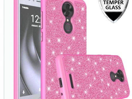 T-mobile REVVL+ Plus, Coolpad REVVL Plus Case, Glitter Bling Heavy Duty Shock Proof Hybrid Case with [HD Screen Protector] Dual Layer Protective Phone Cover W Temper Glass - Hot Pink For Cheap