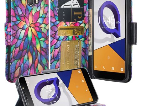 Alcatel Fierce XL2 Case, Fierce XL2 Wallet Case, Wrist Strap Pu Leather Wallet Case [Kickstand] with ID & Credit Card Slots - Rainbow Flower For Cheap