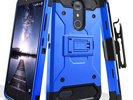 ZTE ZMax Pro Case, Blade X Max, ZTE Grand X Max 2 Case, ZTE Carry, ZTE Imperial Max   ZTE Max Duo LTE Heavy Duty[Built-in Kickstand] Rotating Swivel Clip Holster Case   Rugged Triple Layer Protection - Blue Online Sale