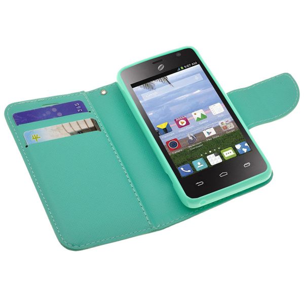 ZTE Zephyr Case, Wrist Strap Magnetic Fold[Kickstand] Pu Leather Wallet Case with ID & Credit Card Slots for ZTE Zephyr - Teal Cheap