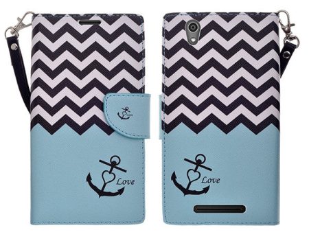 ZTE ZMAX Case, Wrist Strap Magnetic Fold[Kickstand] Pu Leather Wallet Case with ID & Credit Card Slots for ZTE ZMAX - Teal Anchor Sale