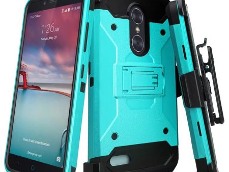 ZTE ZMax Pro Case, Blade X Max, ZTE Grand X Max 2 Case, ZTE Carry, ZTE Imperial Max   ZTE Max Duo LTE Heavy Duty[Built-in Kickstand] Rotating Swivel Clip Holster Case   Rugged Triple Layer Protection - Teal Online Hot Sale