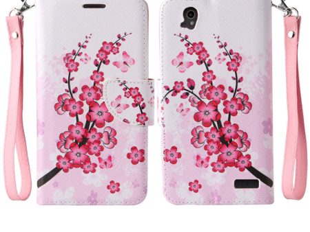 ZTE Warp Elite | ZTE N9158 Case, Wrist Strap Magnetic Flip Fold[Kickstand] Pu Leather Wallet Case with ID & Card Slots - Cherry Blossom Hot on Sale