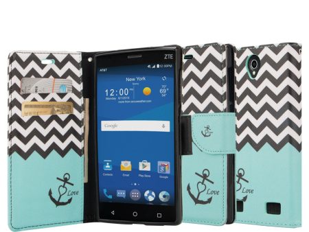 ZTE ZMAX 2 | Z958 Case, Wrist Strap Magnetic Fold[Kickstand] Pu Leather Wallet Case with ID & Credit Card Slots for ZTE ZMAX 2 - Teal Anchor Fashion