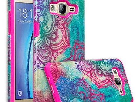 Galaxy J7 Case, Samsung Galaxy J7 [Shock Absorption  Impact Resistant] Hybrid Dual Layer Armor Defender Protective Case Cover for Galaxy J7 (Boost Mobile,Virgin,MetroPcs,TMobile), (Teal Flower) Discount