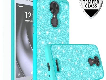 T-mobile REVVL+ Plus, Coolpad REVVL Plus Case, Glitter Bling Heavy Duty Shock Proof Hybrid Case with [HD Screen Protector] Dual Layer Protective Phone Cover W Temper Glass - Teal Online now