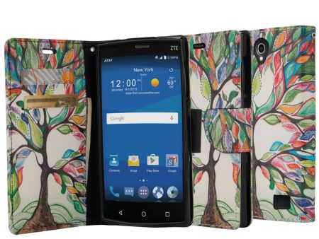 ZTE ZMAX 2 | Z958 Case, Wrist Strap Magnetic Fold[Kickstand] Pu Leather Wallet Case with ID & Credit Card Slots for ZTE ZMAX 2 - Colorful Tree Hot on Sale