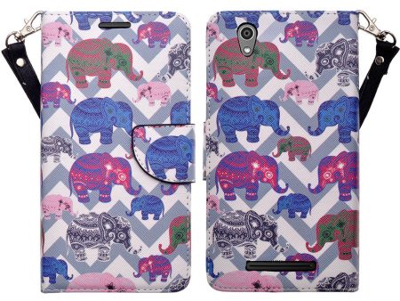 ZTE ZMAX Case, Wrist Strap Magnetic Fold[Kickstand] Pu Leather Wallet Case with ID & Credit Card Slots for ZTE ZMAX - The Elephant Family For Discount