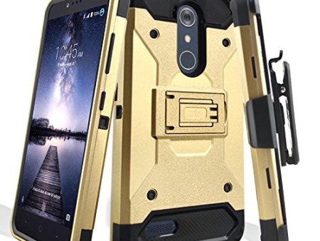 ZTE ZMax Pro Case, Blade X Max, ZTE Grand X Max 2 Case, ZTE Carry, ZTE Imperial Max   ZTE Max Duo LTE Heavy Duty[Built-in Kickstand] Rotating Swivel Clip Holster Case   Rugged Triple Layer Protection - Gold For Discount