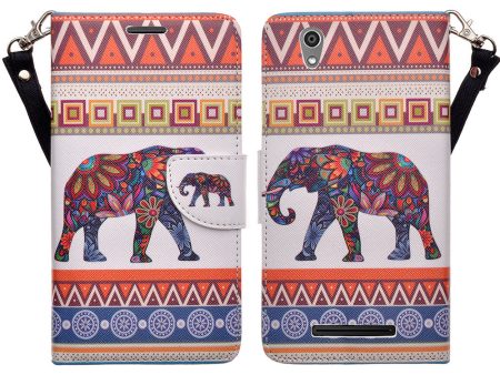 ZTE ZMAX Case, Wrist Strap Magnetic Fold[Kickstand] Pu Leather Wallet Case with ID & Credit Card Slots for ZTE ZMAX - Elephant Cheap