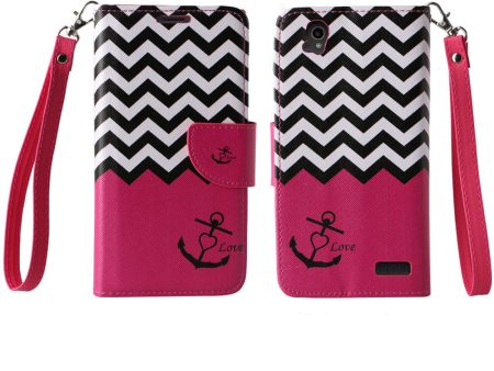 ZTE Warp Elite | ZTE N9158 Case, Wrist Strap Magnetic Flip Fold[Kickstand] Pu Leather Wallet Case with ID & Card Slots - Hot Pink Anchor Fashion