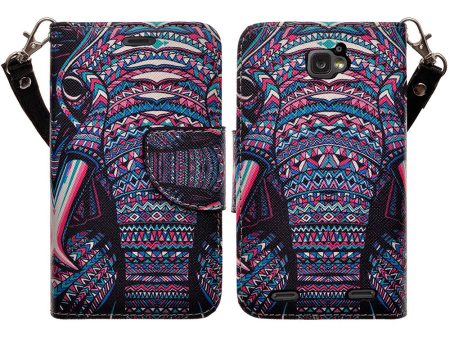 ZTE Zephyr Case, Wrist Strap Magnetic Fold[Kickstand] Pu Leather Wallet Case with ID & Credit Card Slots for ZTE Zephyr - Tribal Elephant For Discount