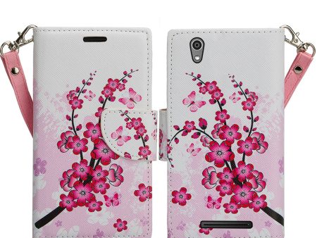 ZTE ZMAX Case, Wrist Strap Magnetic Fold[Kickstand] Pu Leather Wallet Case with ID & Credit Card Slots for ZTE ZMAX - Cherry Blossom on Sale